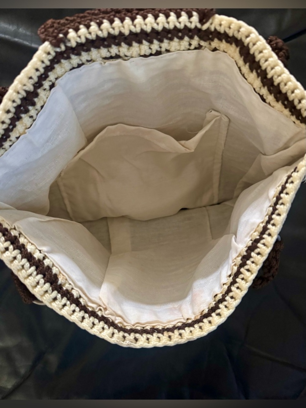 Hand-Crocheted Brown & Cream Tote Bag - Picture 7 of 7